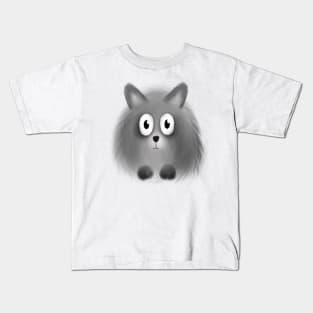 Grey cute Pomeranian puppy dog cartoon illustration Kids T-Shirt